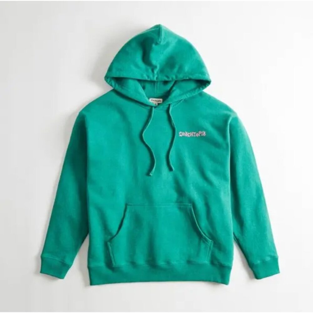 Coachtopia Printed Hoodie Long Sleeve Pullover Drawstring Fleece‎ Green Large
